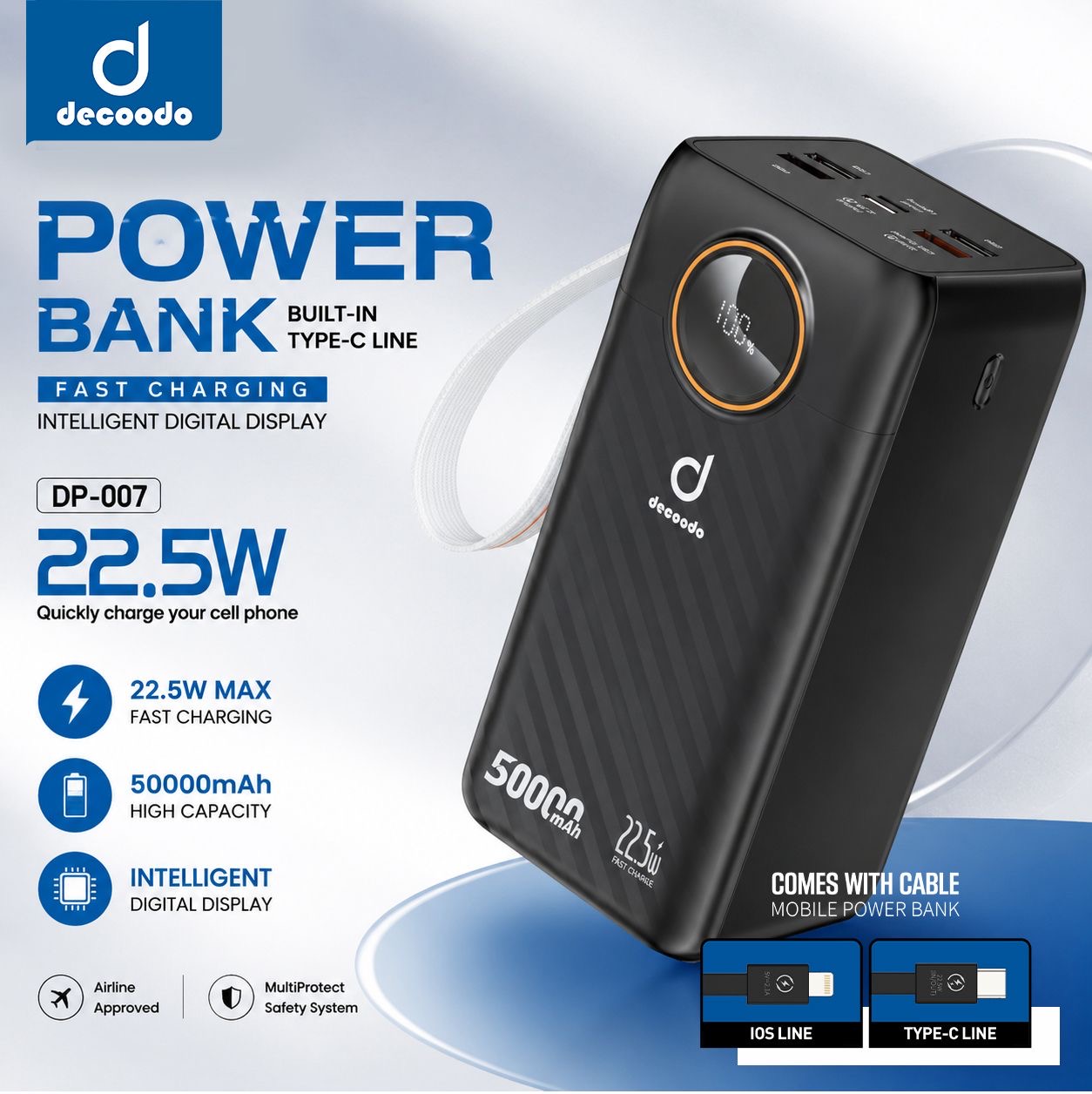 پاوربانک Decoodo مدل DP-007 ظرفیت 50000 میلی‌آمپر ساعت